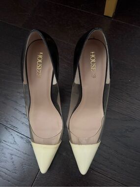 House of CB Black and Cream Pointed Toe Pumps with Clear Sides